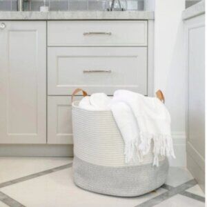 Santorini SALT BY SABRINA Woven Storage Basket XL Cream Grey SALT With Handles